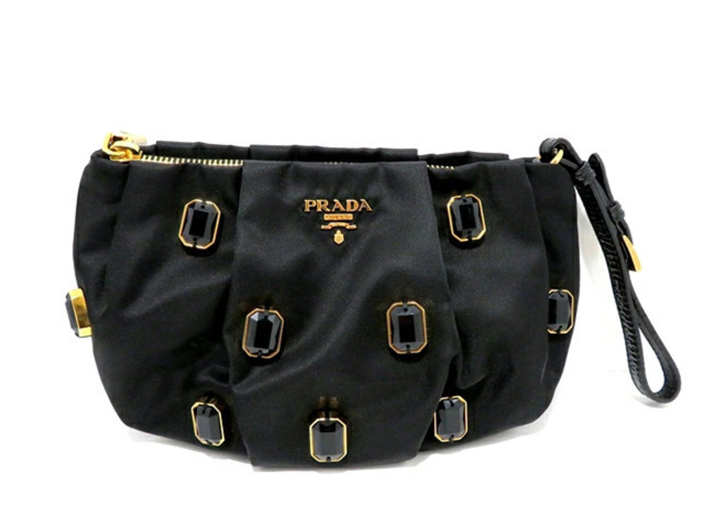 Prada bag pochette shoulder Pouch Clutch jeweled black